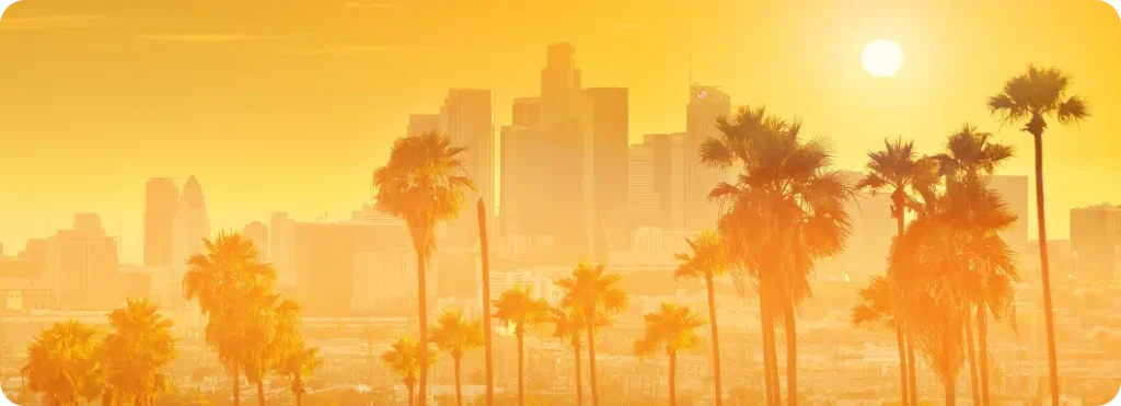 Los Angeles at golden hour, home to the Word of Mouth reiki studio at 717 Highland Avenue in West Hollywood
